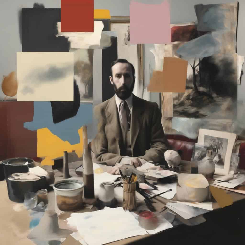 Αντίγραφο αρχείου: καλλιτέχνης σε γκαλερί με πίνακες και ζωγραφικά έργα, σύγχρονη εικαστική τέχνη, δημιουργικότητα, τέχνη και πολιτισμός, καλλιτεχνική έκφραση, σύγχρονη τέχνη, πρωτότυπο περιεχόμενο, Ζωγραφική και καλλιτεχνική δημιουργία.